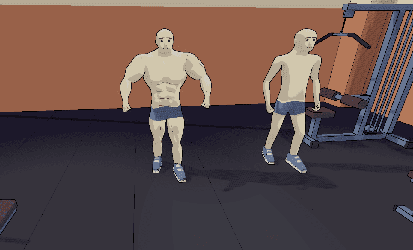 In-game comparison — skinny vs jacked